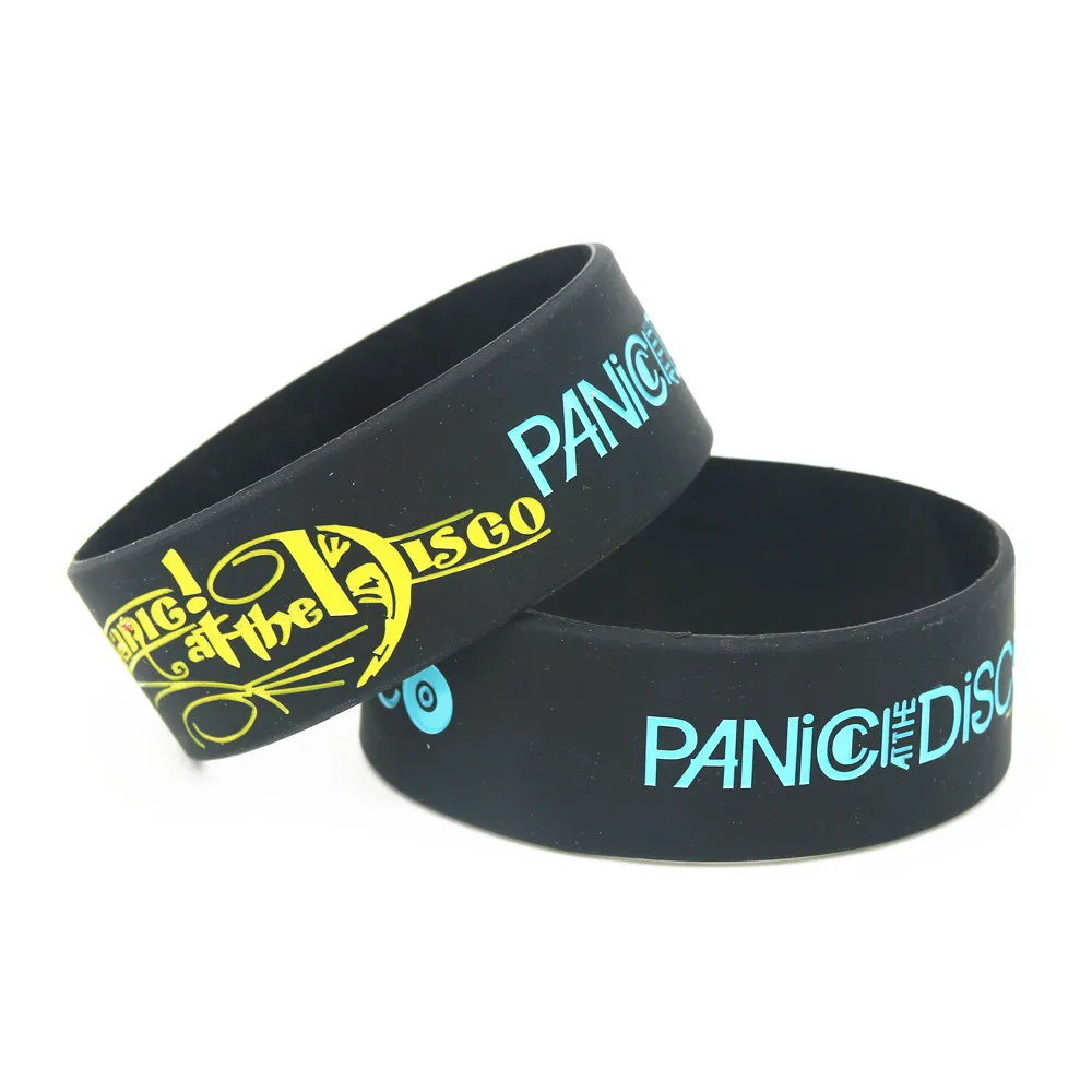 1PC Panic at the Disco Bands 1inch Wide Size Silicone Wristbands Black Rubber Music Fans Rubber Bracelets &Bangles Gifts SH195