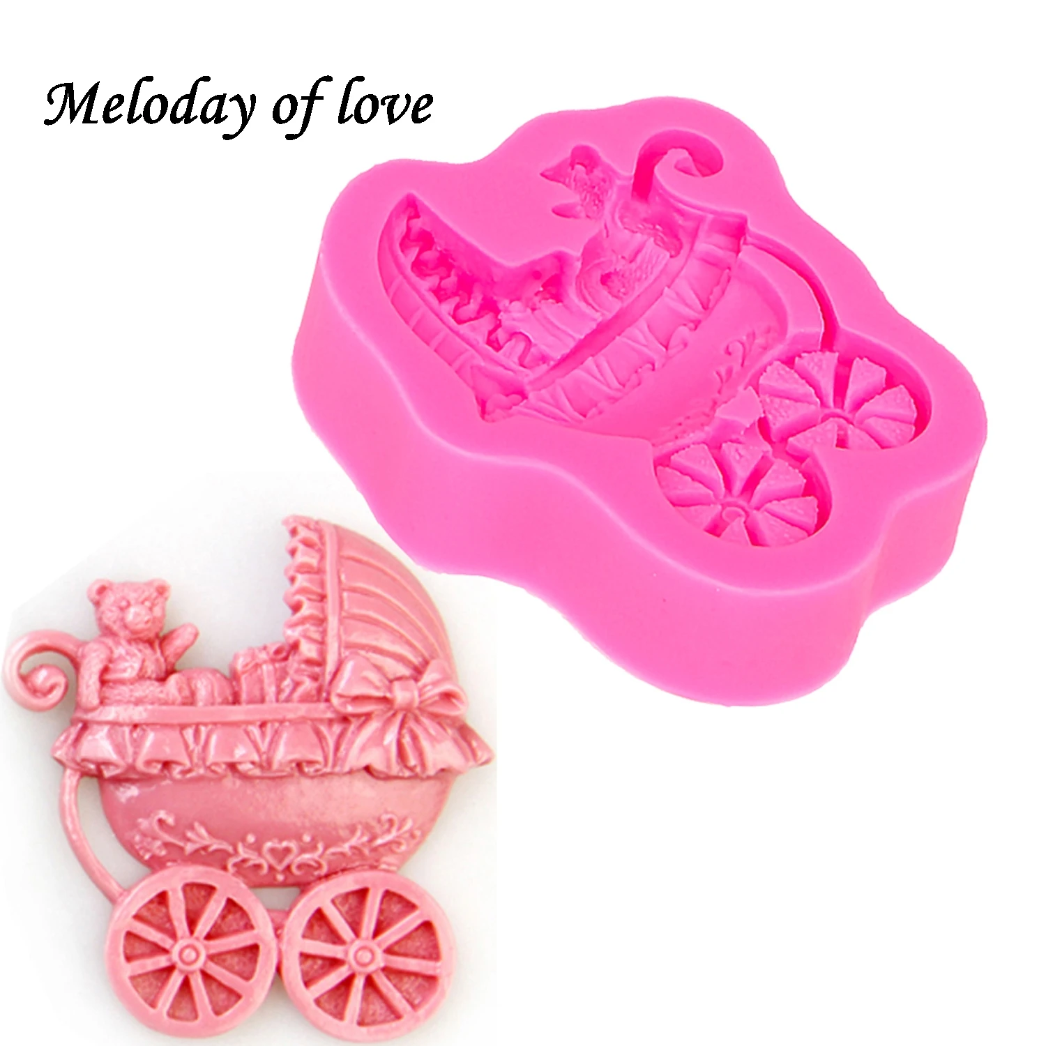 Bear Baby carriage car bows soap mould  DIY fondant baking cake decorating tools silicone mold T0088