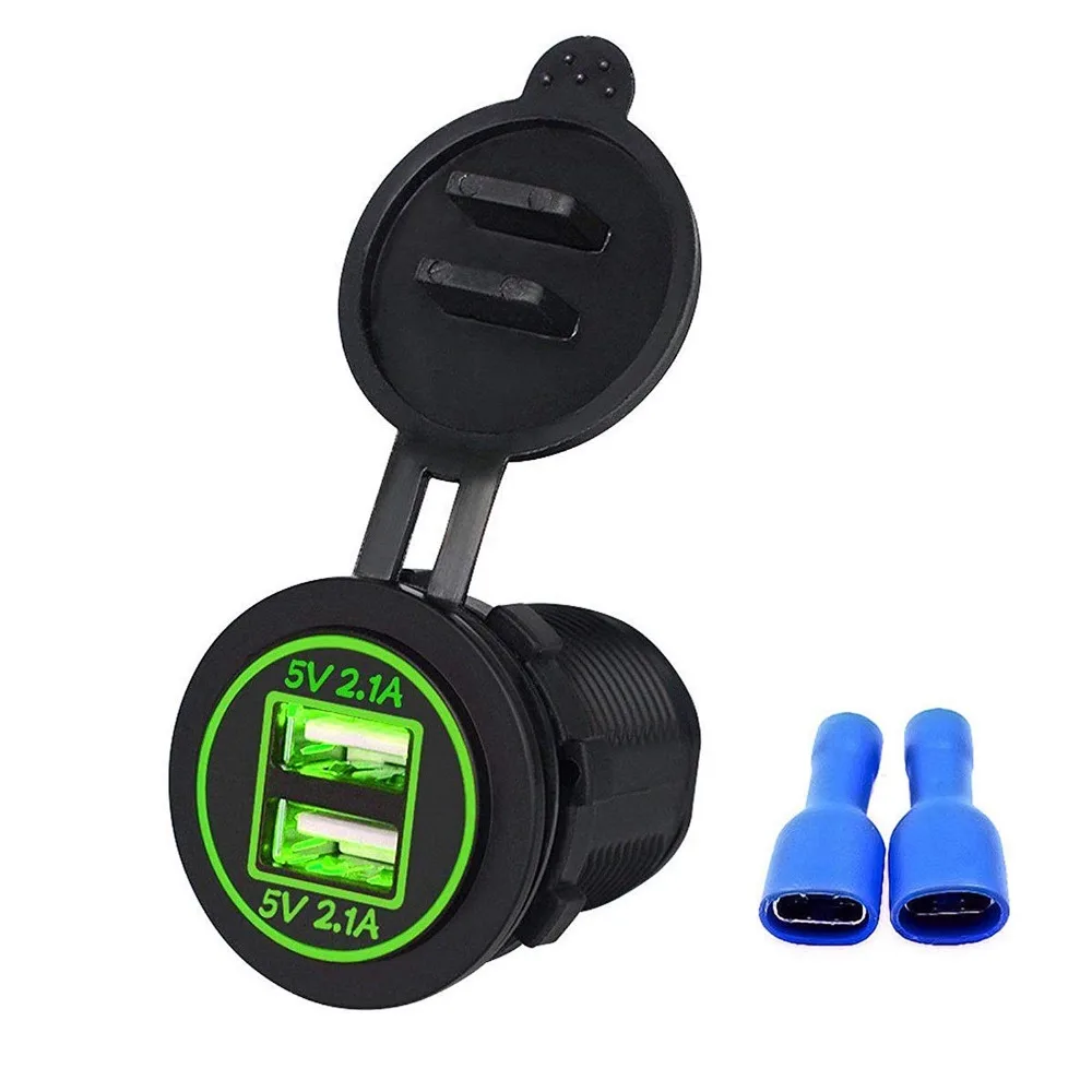 12V-24v  Car RV Boat Marine Motorcycle Mobile dual USB charger socket adaptormGreen led indicator