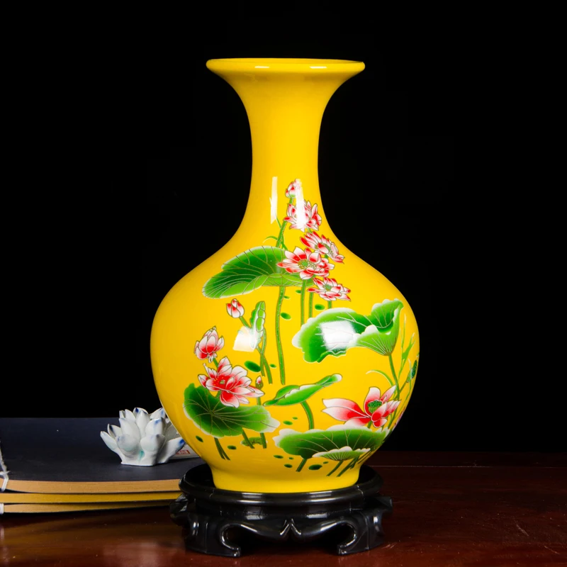 

Jingdezhen Ceramic Bottle Gourd Yellow Lotus Flower vase Household Living Room Wine Cabinet Decorative vase porcelain art vase