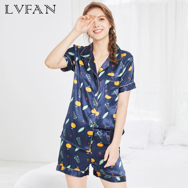 New Fake Silk Comfortable Breathable Pajamas New Products Short Sleeves Shorts One Set of Household Clothes TZ726