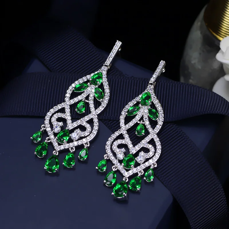 ANGELCZ Brand Ear Jewellery Fancy Chandelier Drop Inlay Royal Blue Austrian Crystal Evening Party Big Earrings For Ladies AE100 image 3