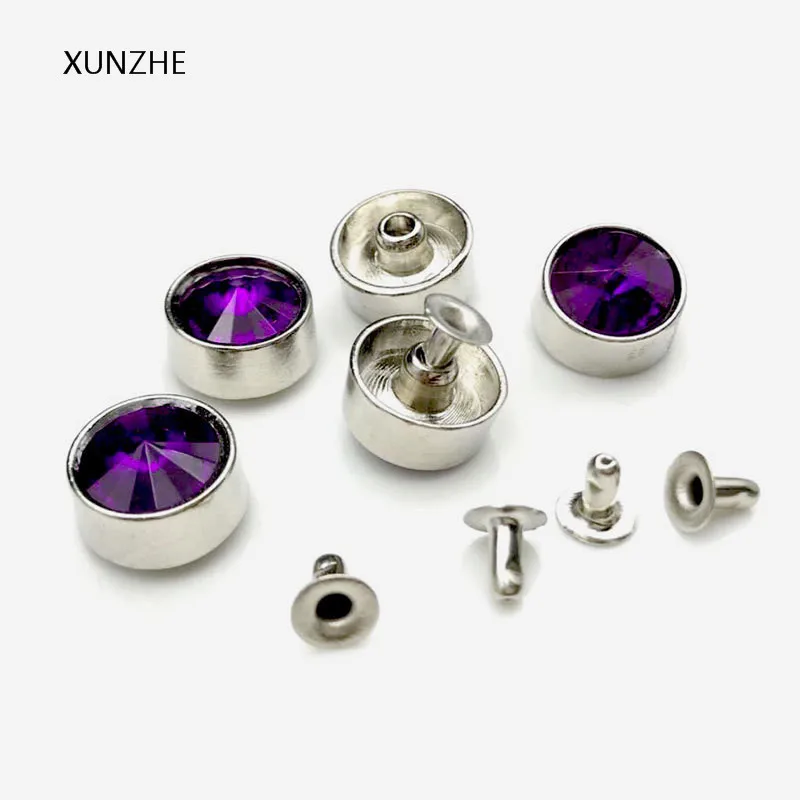 XUNZHE 20PCS 12mm Alloy inlaid diamond round rivet studs for clothes screws for belts rivets for clothes pearl jewelry set