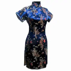 Granatowy rocznika chińskich kobiet satyna Mini Cheongsam sukienka w stylu Qipao sml XL XXL XXXL 4XL 5XL 6XL Mujeres Vestido J4065