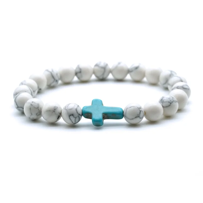 kallaite Cross Charms 8mm Howlite Cheaper Stone Beads Bracelet Men Women Buddha Yoga Strand Jewelry