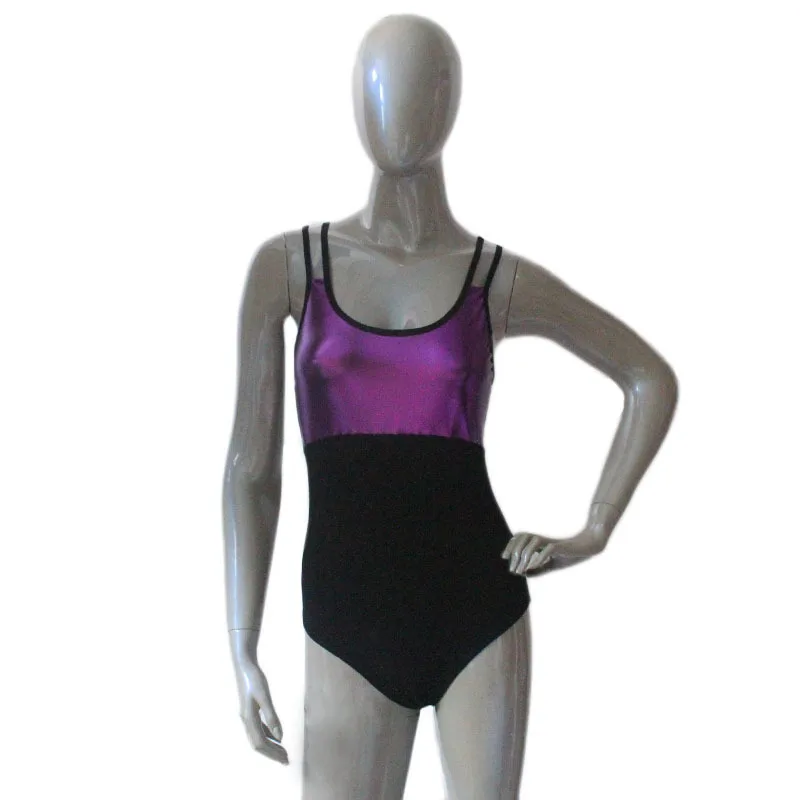 Cotton/Lycra with Metallic Fabric Spliced Double Straps Cross Back Dance Leotard for Jazz for Ladies and Girls