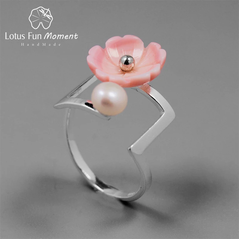 Lotus Fun Moment Real 925 Sterling Silver Natural Pearl Creative Fashion Jewelry Flower Ring Minimalism Irregular Ring for Women