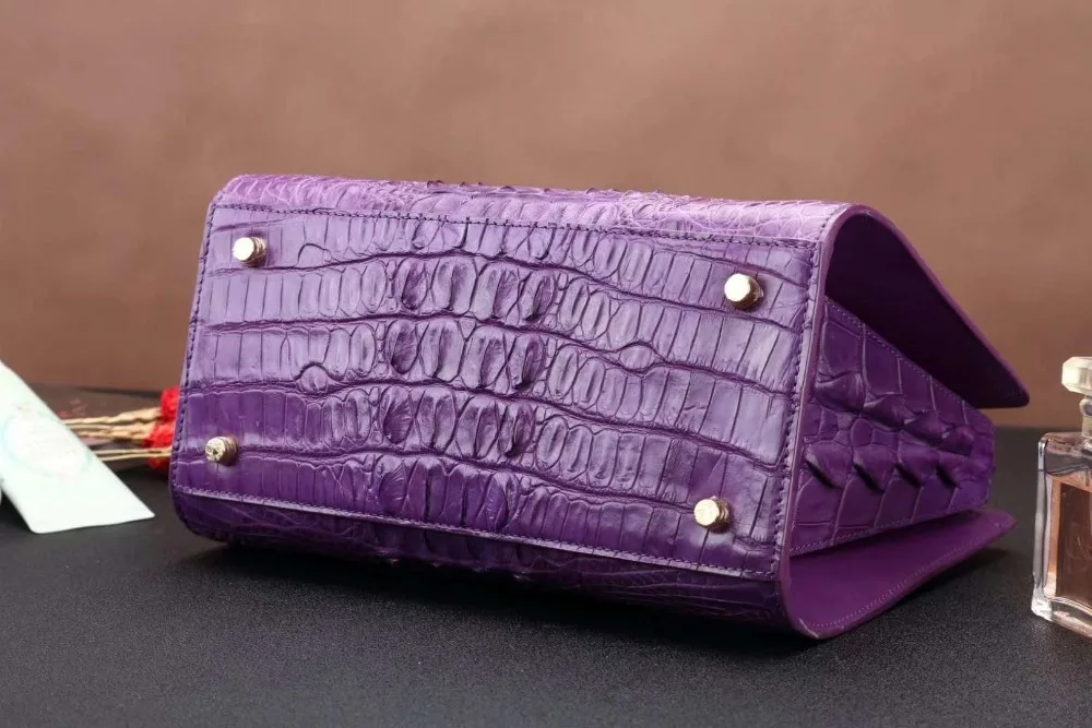 High End quality genuine crocodile skin leather lady tote bag purple color alligator head skin women tote cross body bag red