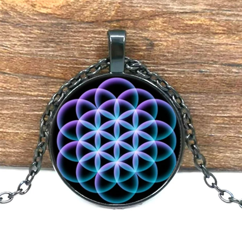 Flower of Life Photos Necklace Cabochon Glass Pendant Chain Necklace