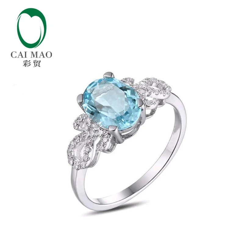 

Caimao 1.06ct Natural Blue Aquamarine 14k White Gold Natural Diamond Engagement Ring Jewelry