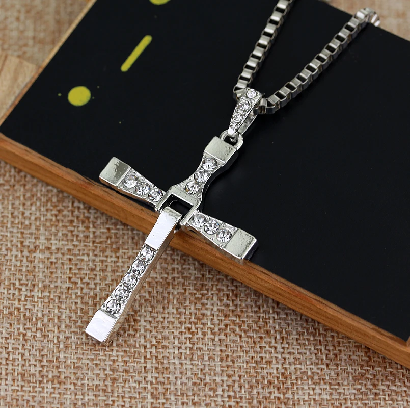 The Fast and The Furious Toretto Male Crystal Necklaces & Pendants Fashion Movie Jewelry Men Classic Cross Pendant Necklace