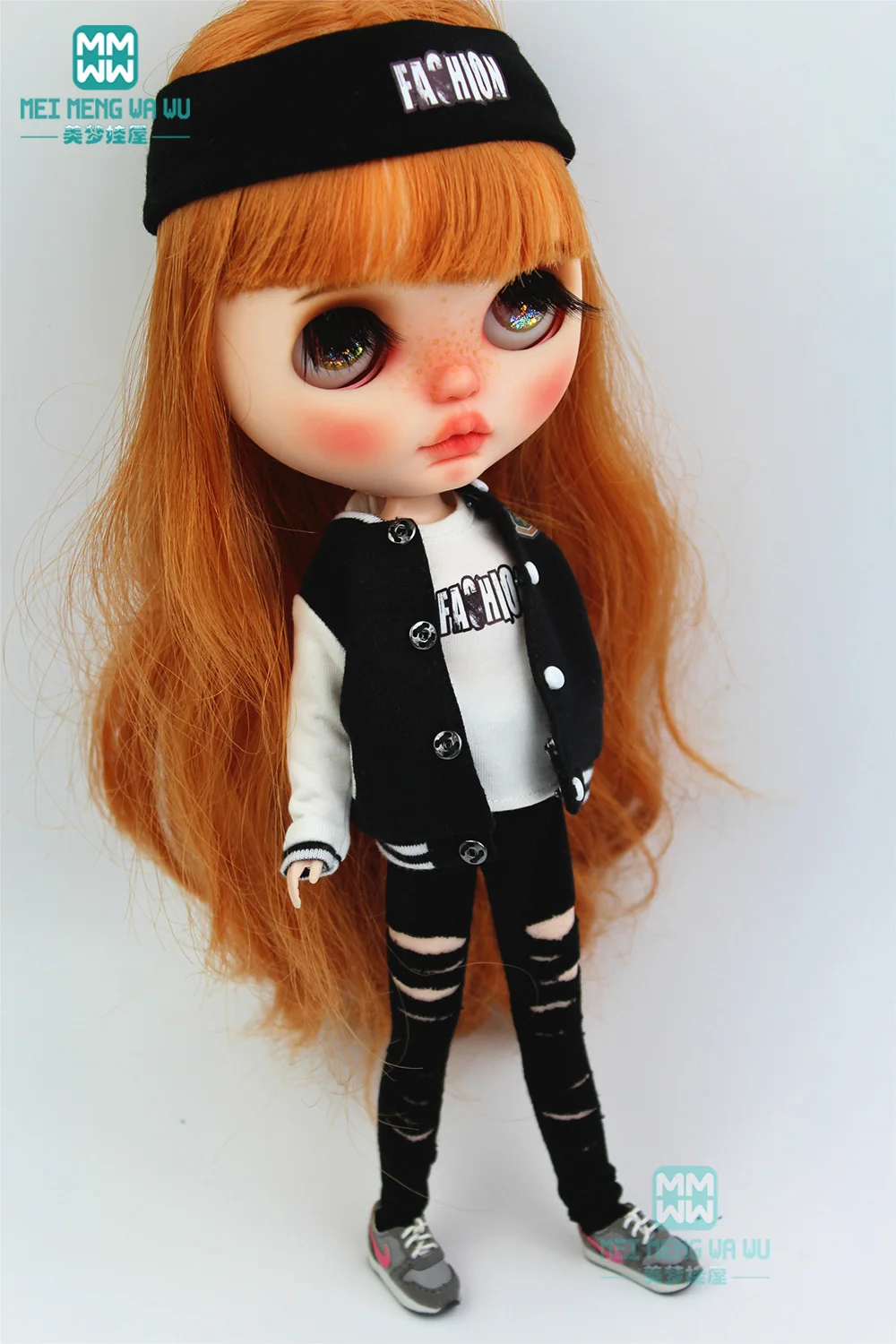 Clothes for doll fit fashion black sports jacket, casual pants for Blyth Azone 1/6 doll accessories