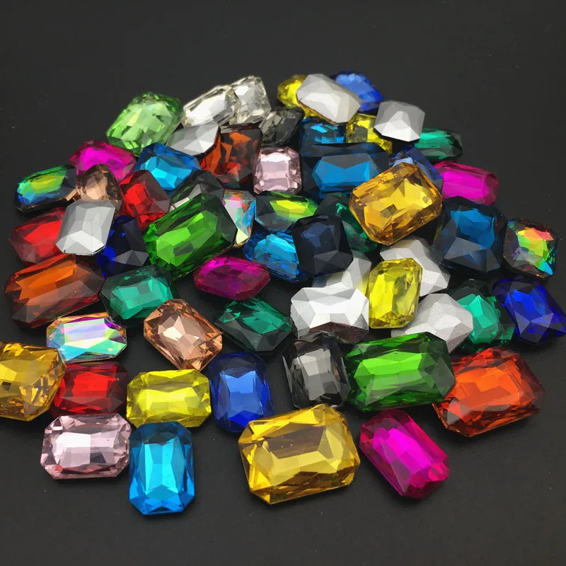 Glass Crystal 4*6mm 6*8mm 8*10mm 10*14mm 13*18mm 18*25mm 18*27mm Colors Rectangle shape Glue on Crystals rhinestone beads diy