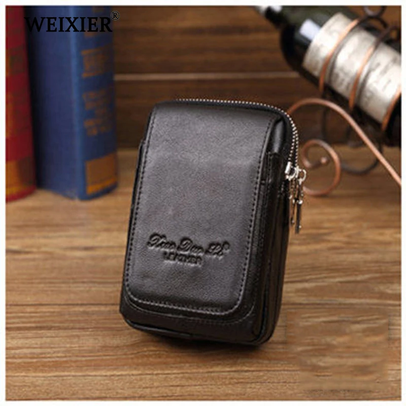 Genuine Leather Small Square Bag High Quality Multi-Function Crossbody Phone Pouch Waist Belt Buckle Card Holder Cigarette Case