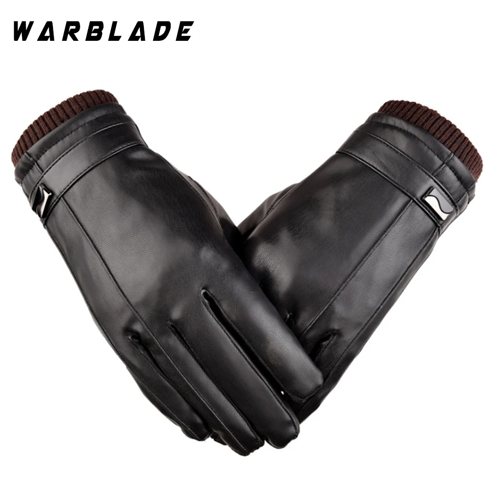 Hot Men\'s Luxurious PU Leather Winter Driving Warm Gloves Cashmere Tactical gloves Black Drop Shipping High Quality WarBLade