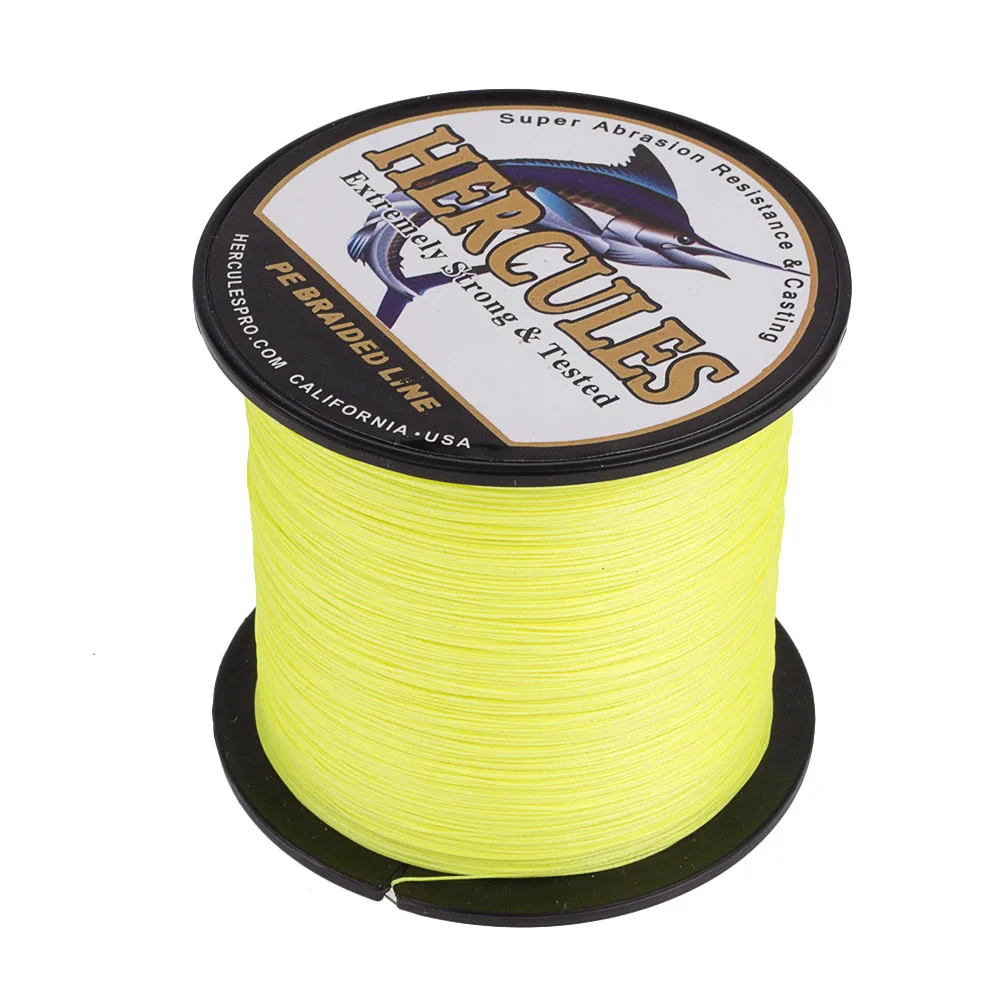 Hercules Braided Fishing Line 4 Strands 1000M 500M 300M 100M Fluorescent Yellow Carp Fishing 6-100LB PE Line Fishing Braid Wire