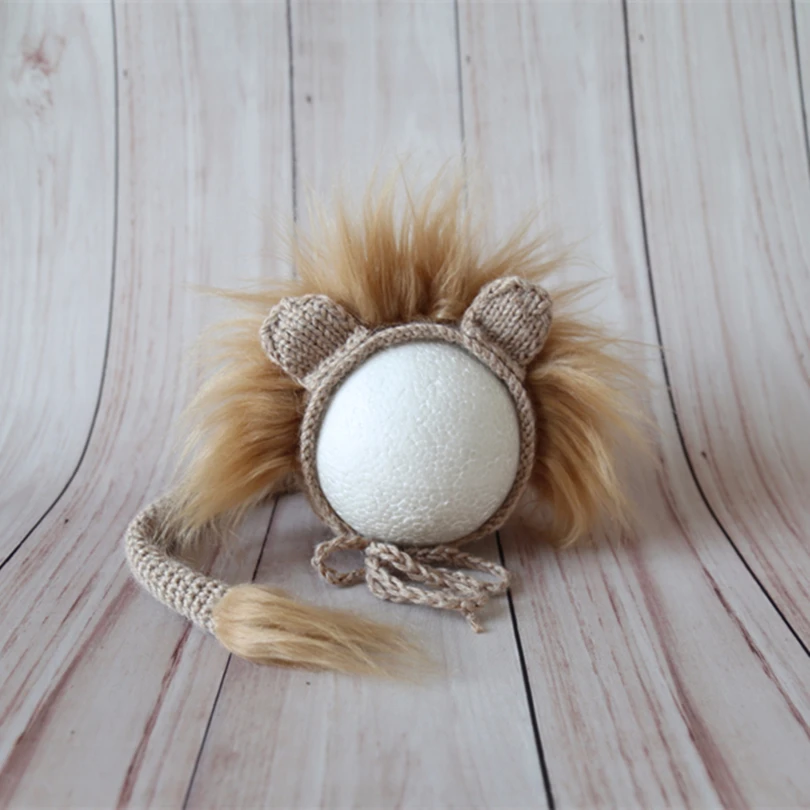 Hand Knitted Baby Hat  Long Mane Lion Bonnet And Toy Set Photography Props Newborn Crochet Mohair Animal Cap Photo Props