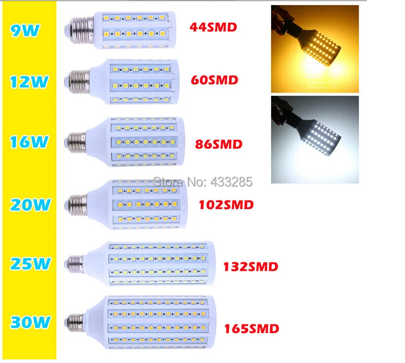 

9W 12W 16W 20W 25W 30W E27 LED Corn Bulb Light 5050 SMD 360 degree Warn white Cool white freeshipping Lenmonbest Brand