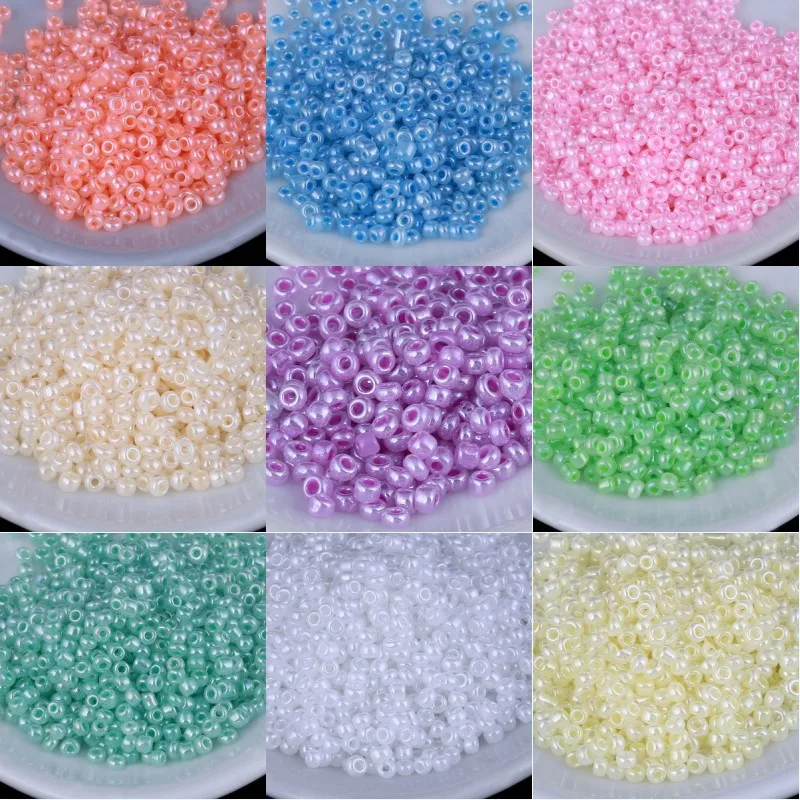 600Pcs/Pack 11/0 Cream Glass Beads 2mm Glossy Czech Round Spacer Glass Bugle Seedbeads For Craft Jewelry Garment Accessories