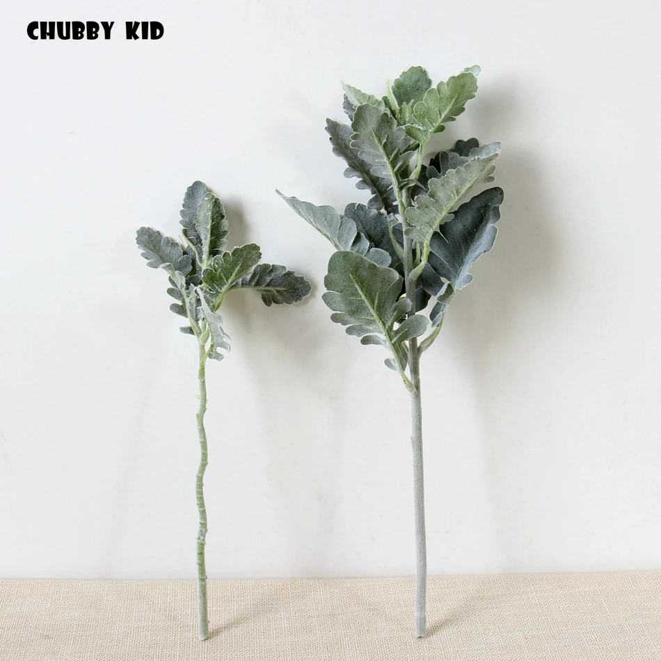 (12pcs) High simulation artificial plants Flocking senecio cineraria Diy Dusty Miller leaves Fake Centaurea cineraria wholesale