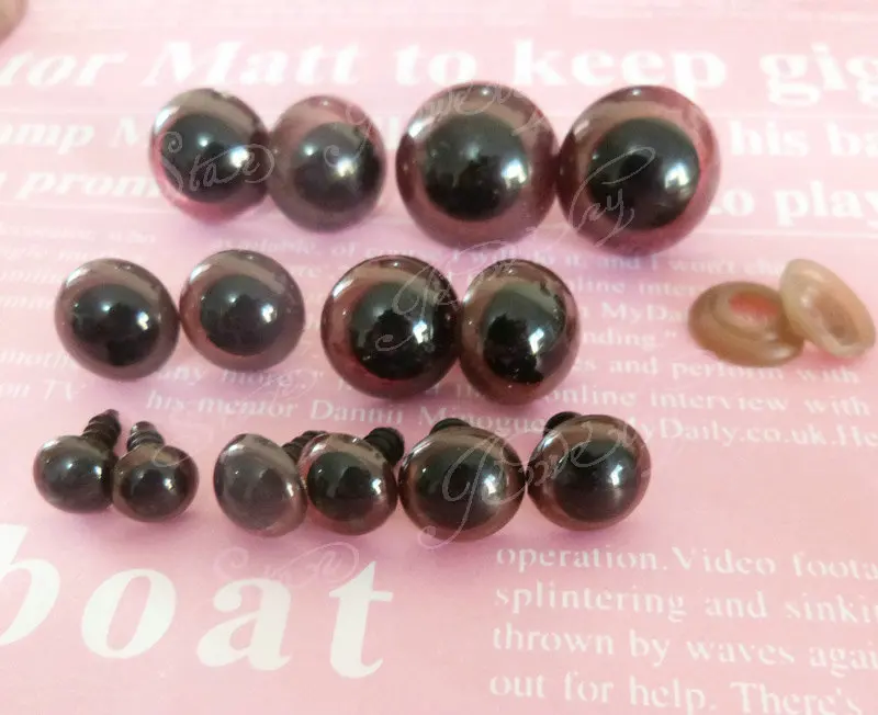 10mm/12mm/14mm/16mm/18mm plastic safety brown toy eyes with soft washer ---100pcs/lot