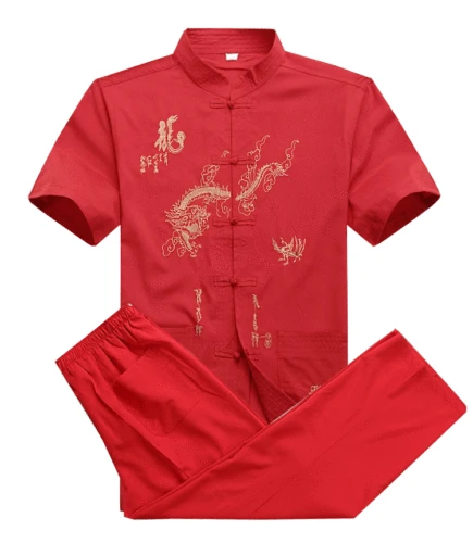 Imagen 2 del producto Traje chino de Kung Fu de algodón para hombre, uniforme Wu Shu, ropa de Tai Chi, camisa de manga corta + pantalón M, L, XL, XXL, XXXL, MS013