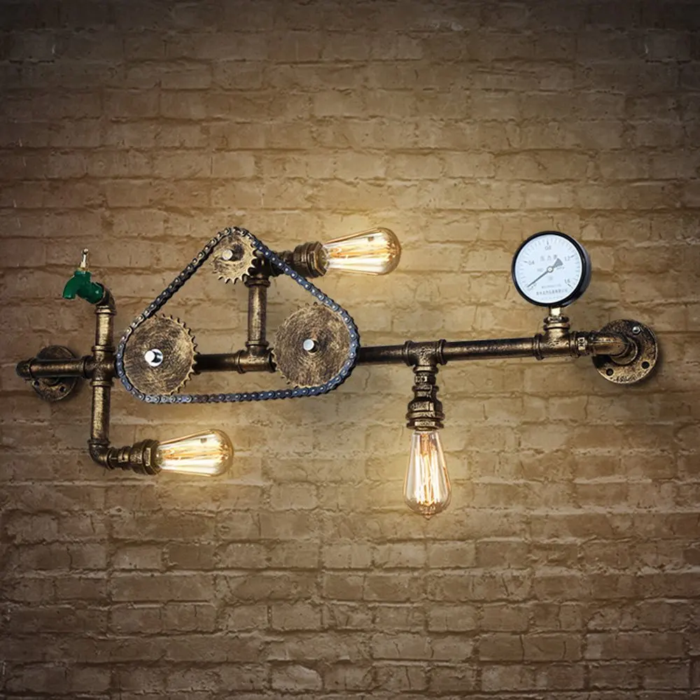 Bar Counter Wall Light American Loft Metal Water Tube Industrial Bronze Corridor Wall Lamps Living Room Club Wall Sconce