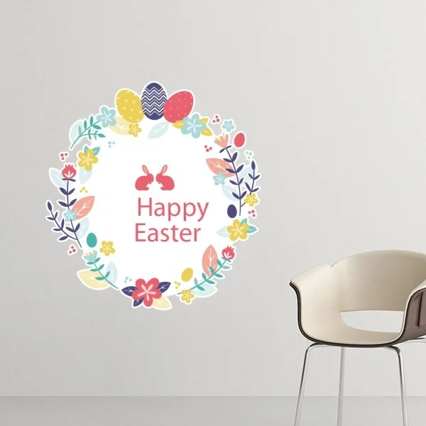 

Happy Easter Religion Christianity Festival Bunny Colored Egg Removable Wall Sticker Decals Mural DIY Wallpaper for Room Decal