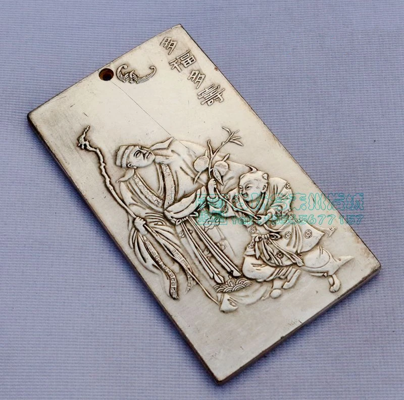 Chinese tibet Silver Bullion thanka Fengshui Live long and proper statue amulet Waist tag, hang metal handicraft