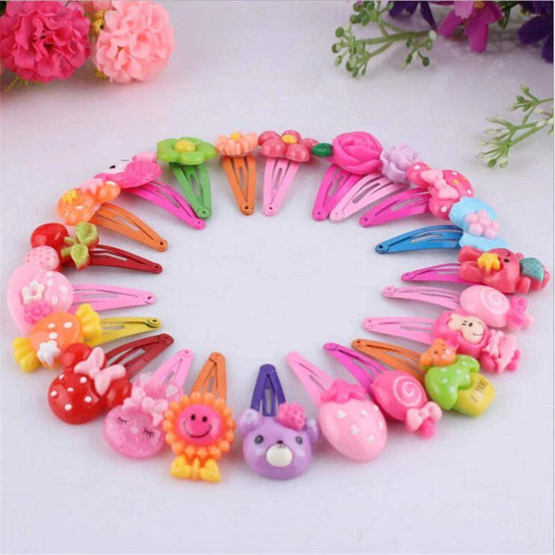 Fashion Barrette Baby Hair Clip 20pcs Cute Flower Solid Cartoon Handmade Resin Flower Children Hairpin Girl Hairgrip Accessories