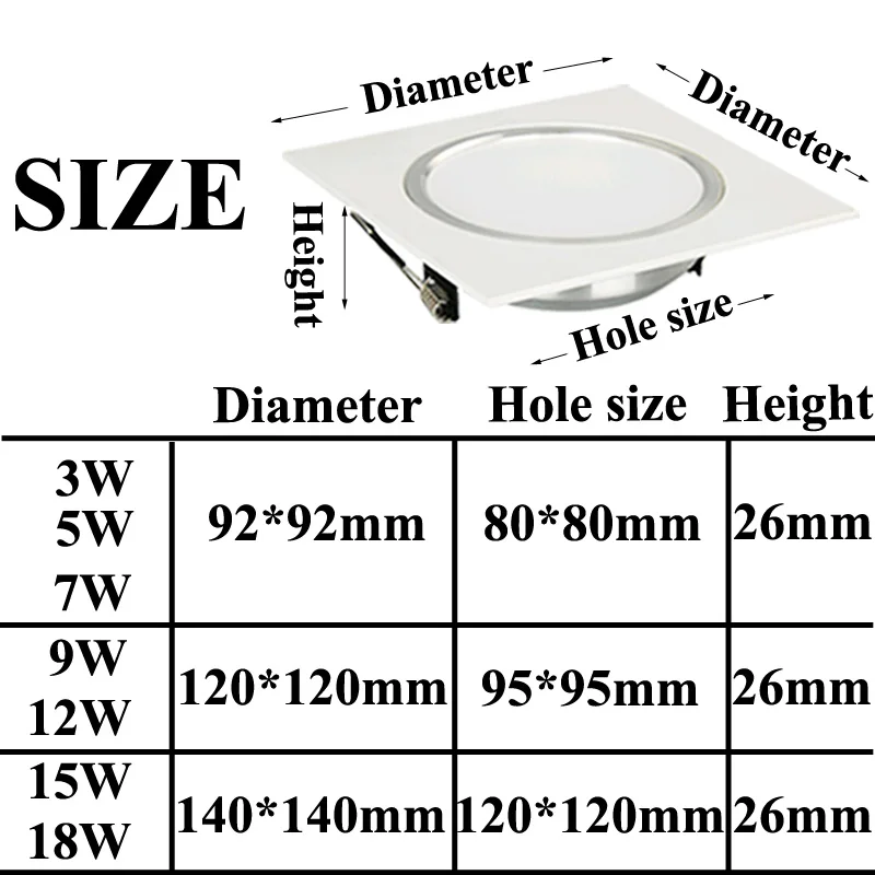 Możliwość przyciemniania LED downlight 3W 5W 7W 9W 12W 15W AC85-265V kwadratowy srebrny czarny biały doprowadziły sufitu lampa halogen oświetlenie