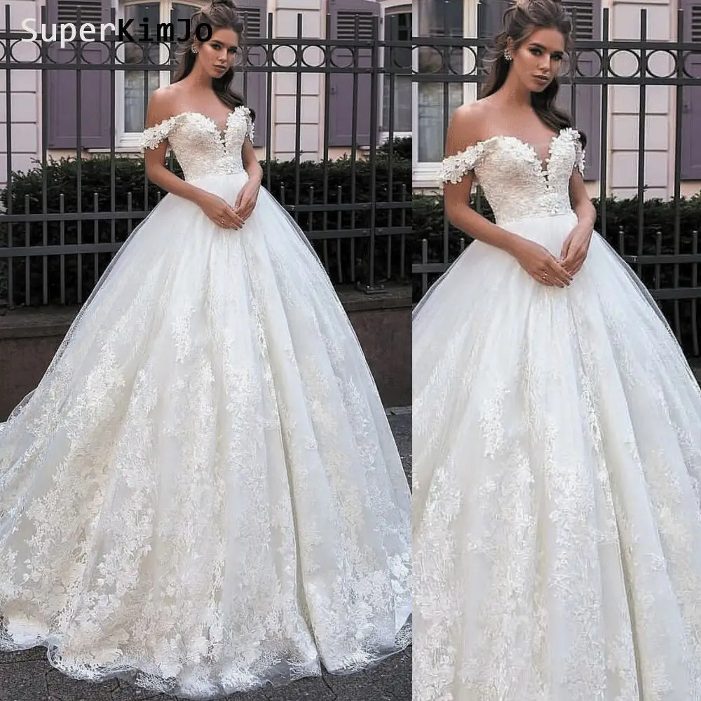 SuperKimJo Robe De Mariee Al Largo della Spalla Del Merletto di Applique Abiti Da Sposa Elegante Abito Da Sposa Vestido De Novia