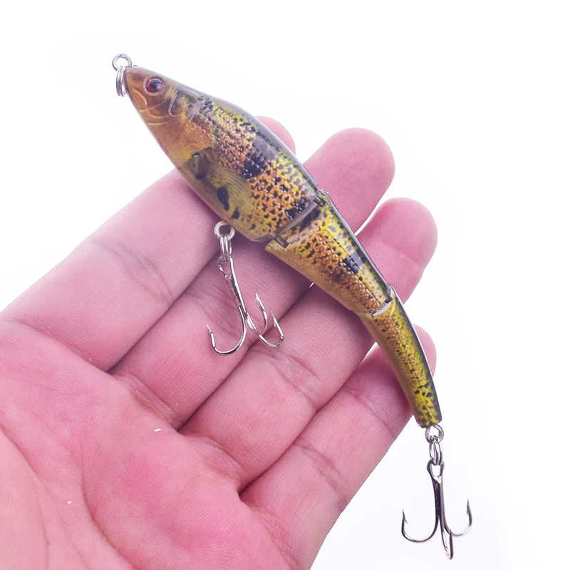 1 adet çok parçalı balıkçılık Lures 95mm 8g 3 bölüm Minnows Crankbait Wobblers bas balık yavaş yavaş batan swimbait olta takımı