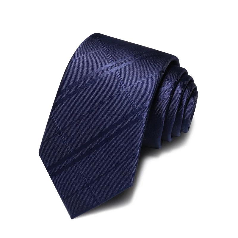 

New Arrivals Navy Blue Plaid Ties for Men 7cm Standard Necktie Wedding Party Men's Business Suits Ties with Luxury Gift