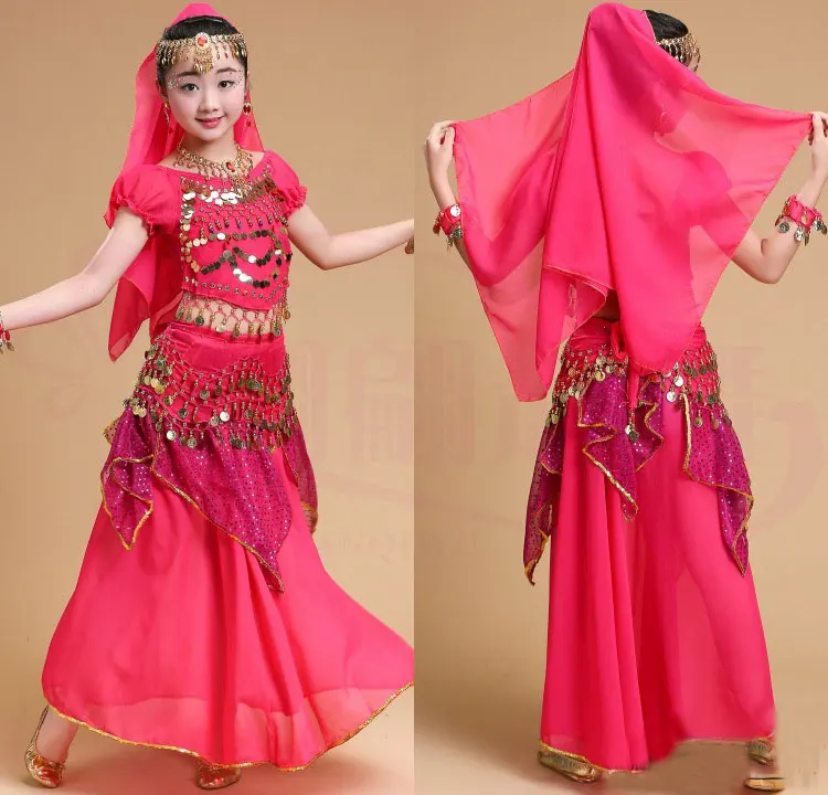 Children Belly Dance Costume Kids Indian Dance Dress Child Bollywood Dance Costumes for Girl Performance Dance Wear 6 Colors