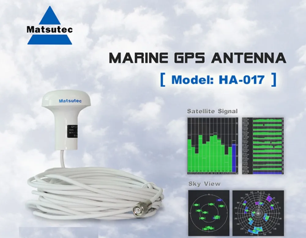 Matsutec 1 pcs of GPS Antenna HA-017 Marine Gps antenna with 10 meter cable TNC connector RF Cable 10m RG-58  TNC Interface