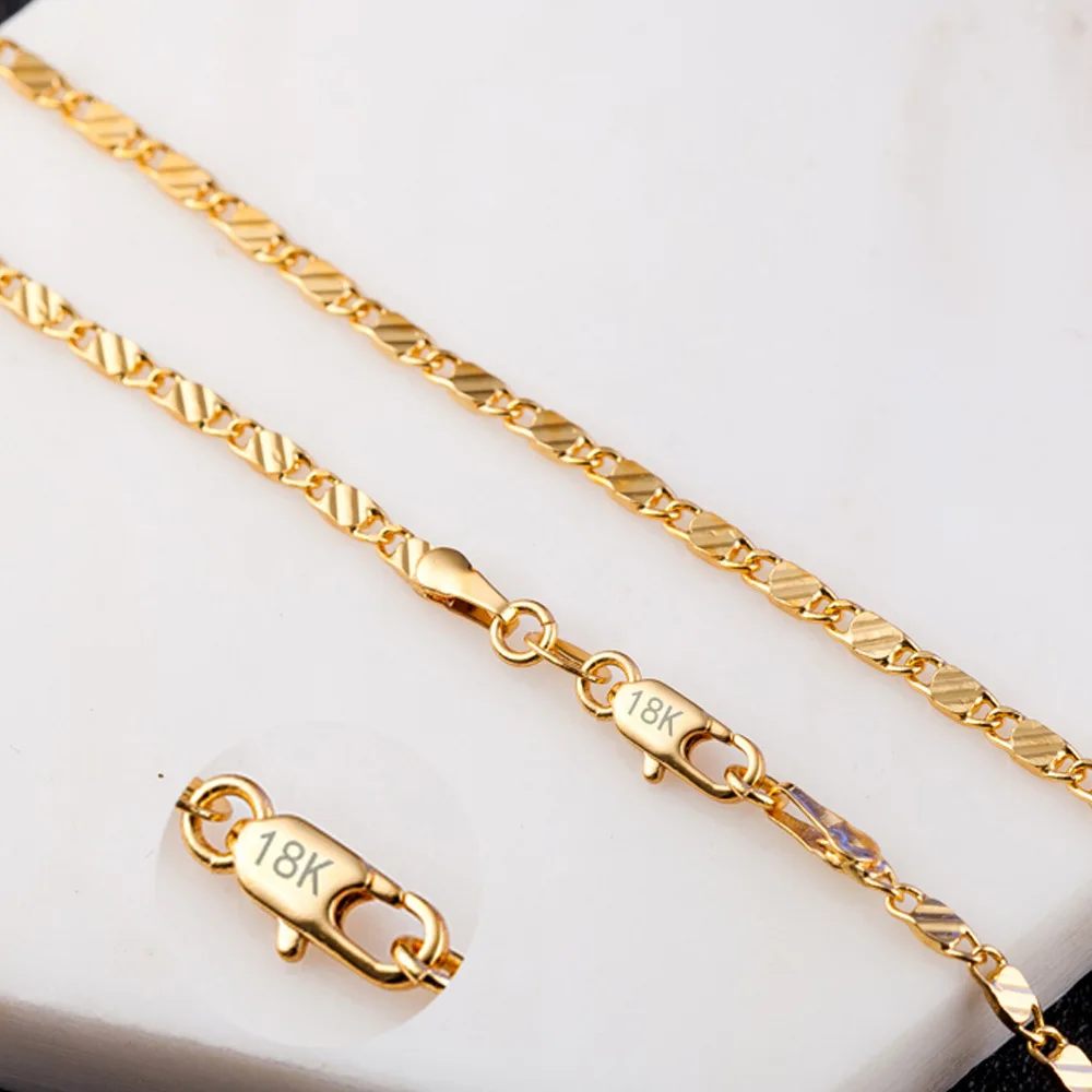 Vintage 2mm New Gold color Jewelry Women Mens Curb Necklace Thick Bohemian Long 40 45 50 55 60 65 70 75cm Link Chains