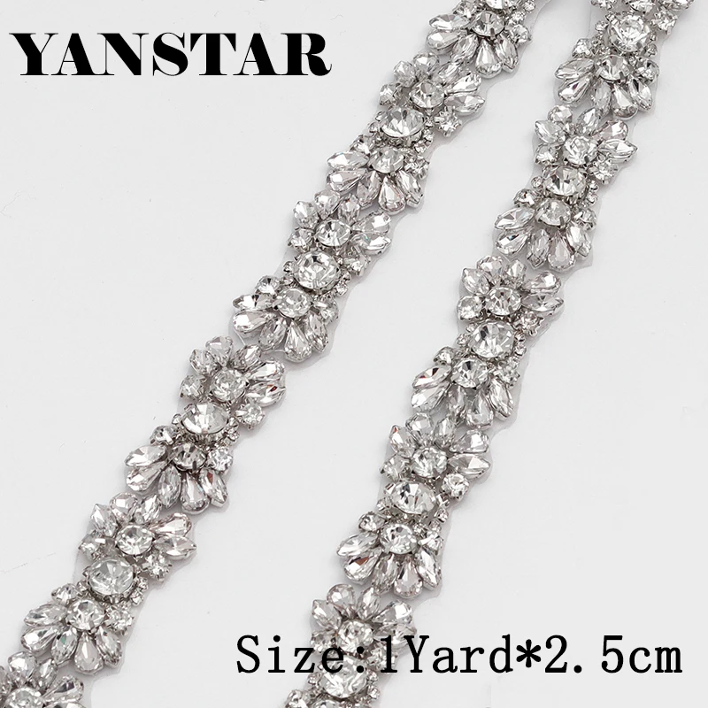 

YANSTAR Wholesale 10 Yards Rhinestone Applique Bridal Belt Clear Crystal Applique Trim Iron On Wedding Dress YS975