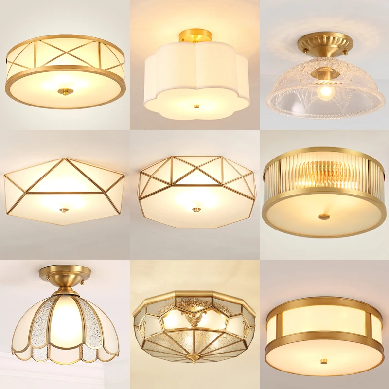 

All Copper Frosted Glass Ceiling Lights Foyer Restaurant Living Room Lighting Lustre Bedroom Study Loft Led Ceiling Lamp