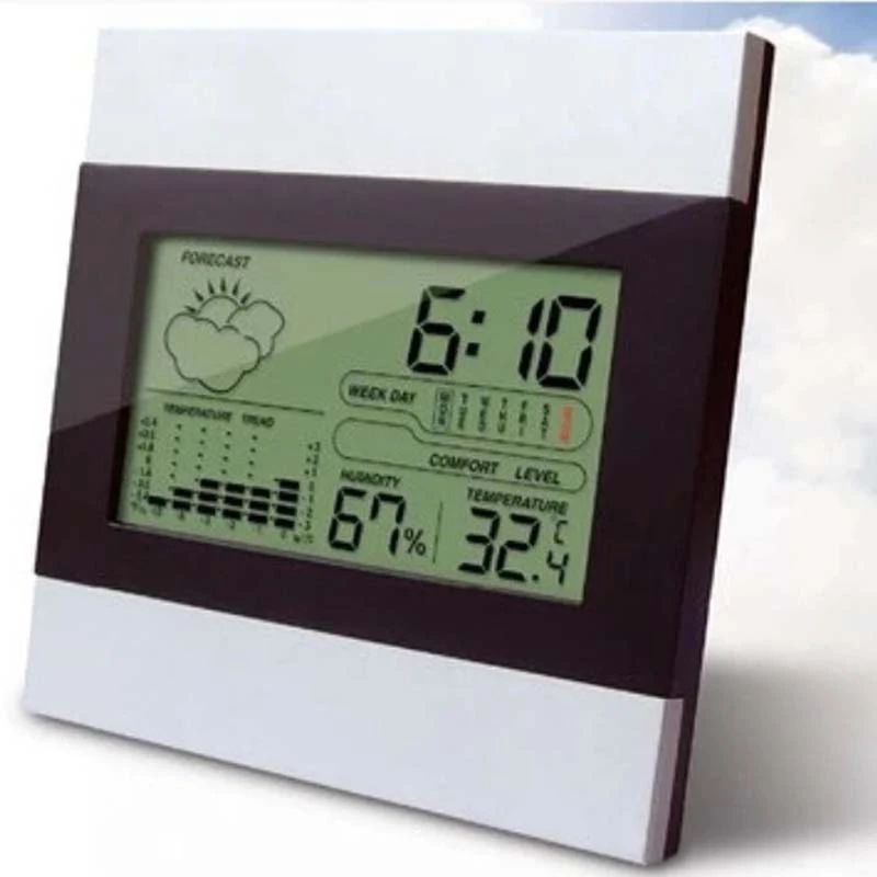 Digital LCD display indoor wireless weather station with new measuring humidity senor temperature meter calendar  aram clock