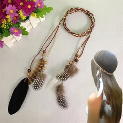 2019 Bohemian style Indian Feather Headband Headdress Hair Rope Headwear Tribal Hippie Handmade Hair Accessories for Women 15