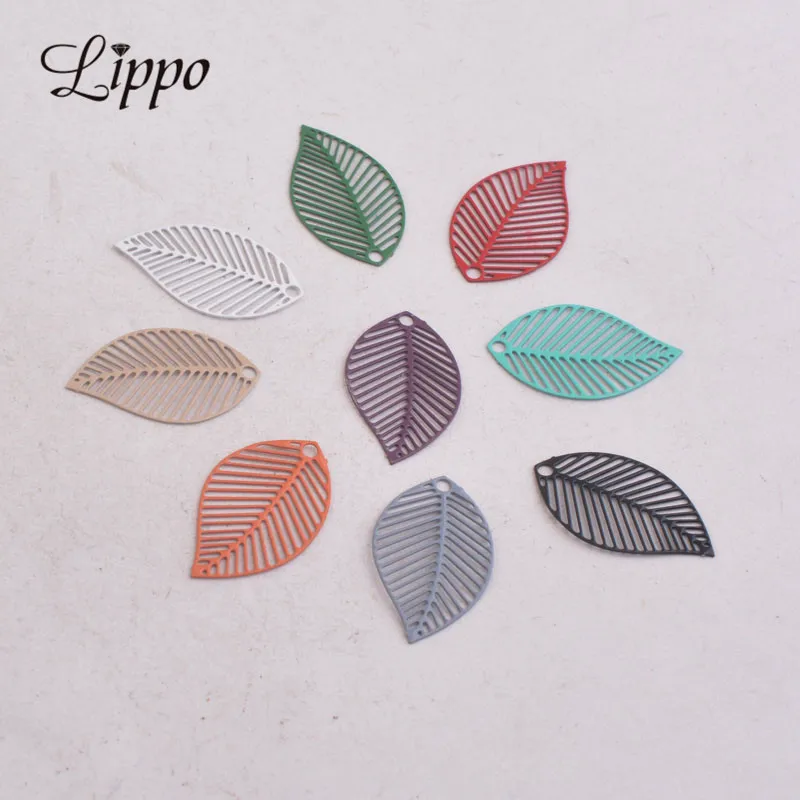 100pcs AB412 13*22mm Spring Color Painted Charms leaves Charm Gold Khaki Color Pendants DIY Earrings Findings