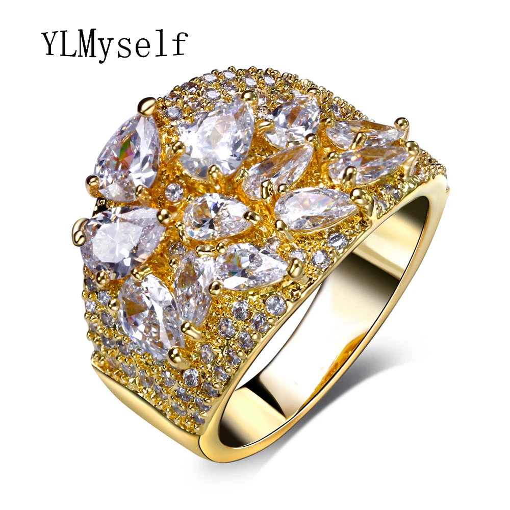 

Fashion Gold-Color Ring with Water Drop CZ Stones for Women New Anel Feminino Drop Shipping Jewelry Accessory