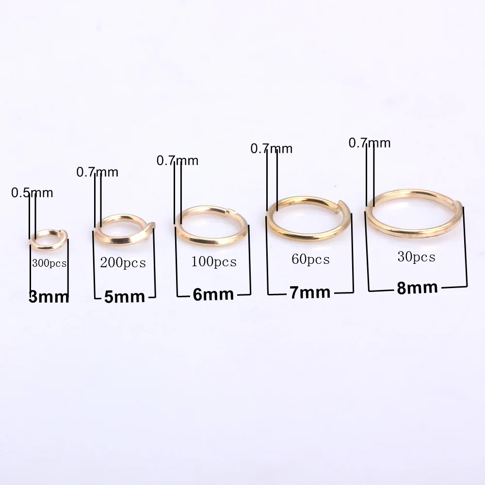 OlingArt 690pcs Dia 0.7MM KC Gold plating Jump Ring 3mm/5mm/6mm/7mm/8mm link loop Mixed size DIY Jewelry making Connector