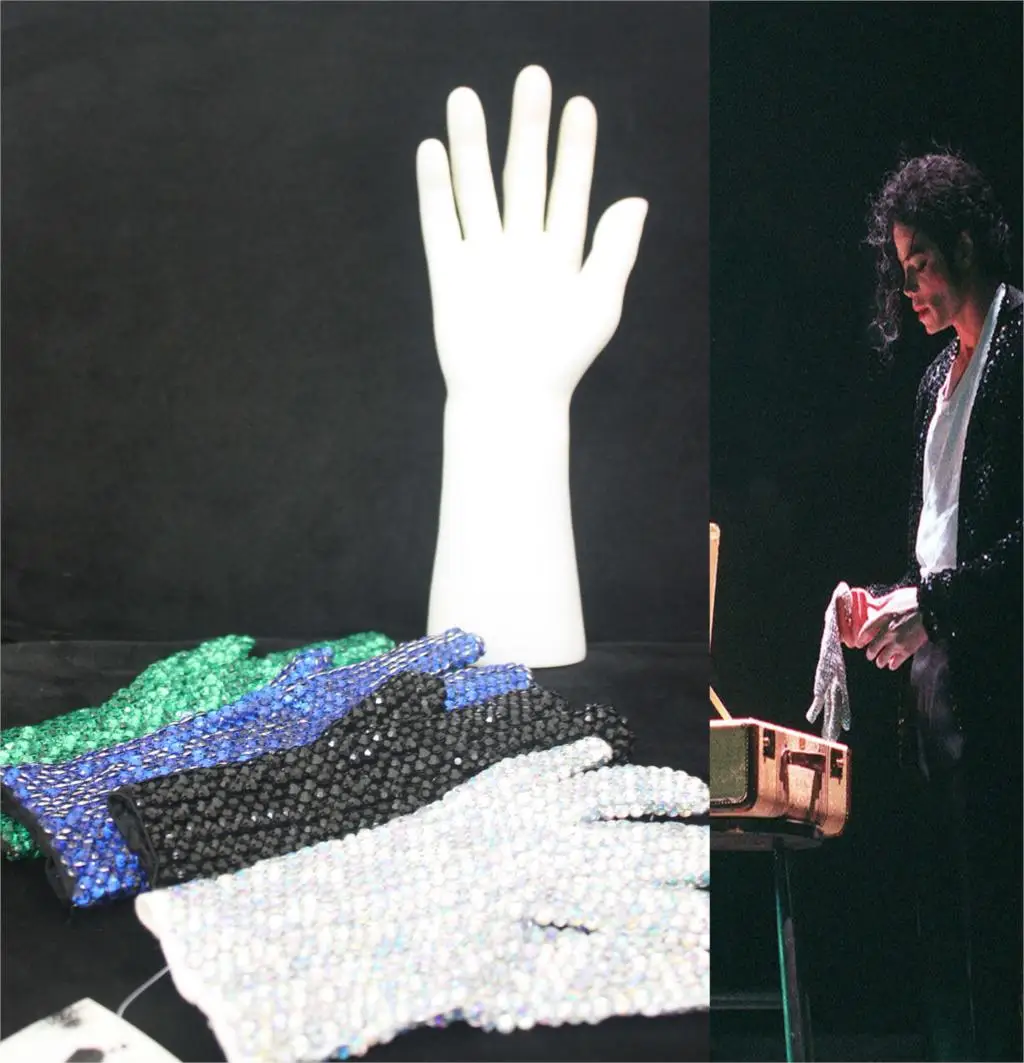 In Memory MJ Michael Jackson Colorful Both Side Crystal Rhinestone Handmade Performance Collection Glove