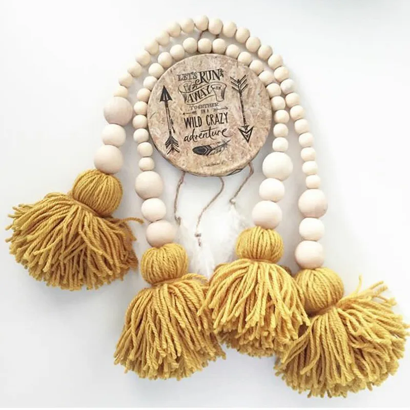 Nordic Style Wooden Bead With Tassels Rattles Baby Wood Toys Kids Children Room Bed Crib Decoration