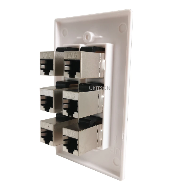 Shielded CAT6 Keystone Jack Ethernet Faceplate Six Ports LAN Female To Female Plug RJ45 Faceplate For US Wall Plate