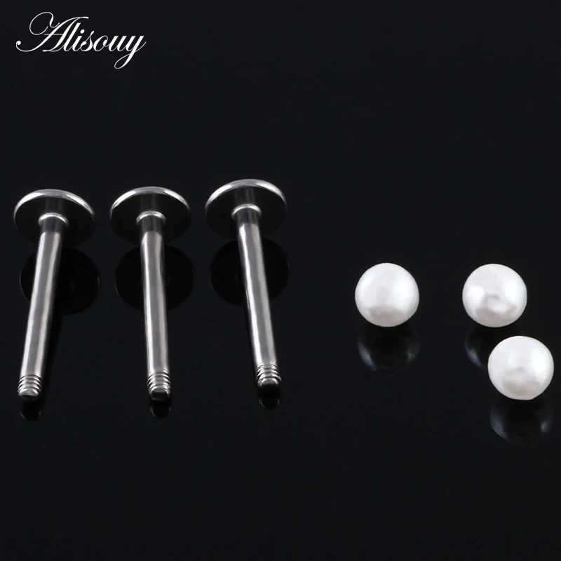 Alisouy-Piercing de acero con bola de perla falsa de 3mm, anillo Labret, barra para labio, cartílago de oreja, Tragus, joyería, gran oferta, 1 ud.