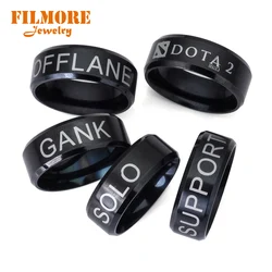 Dota 2 Gank Offlane Solo Carry Support Fashionj Ring Titanium Stainless Steel White Letter Ring Classic Charm Ring for Unisex