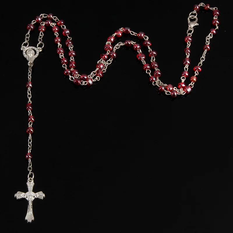 Small 4mm Glass Rosary Necklace with Gold Beads and Heart Shaped Pendant Chain with Cross Christian Church Prayer Ornaments - view 5